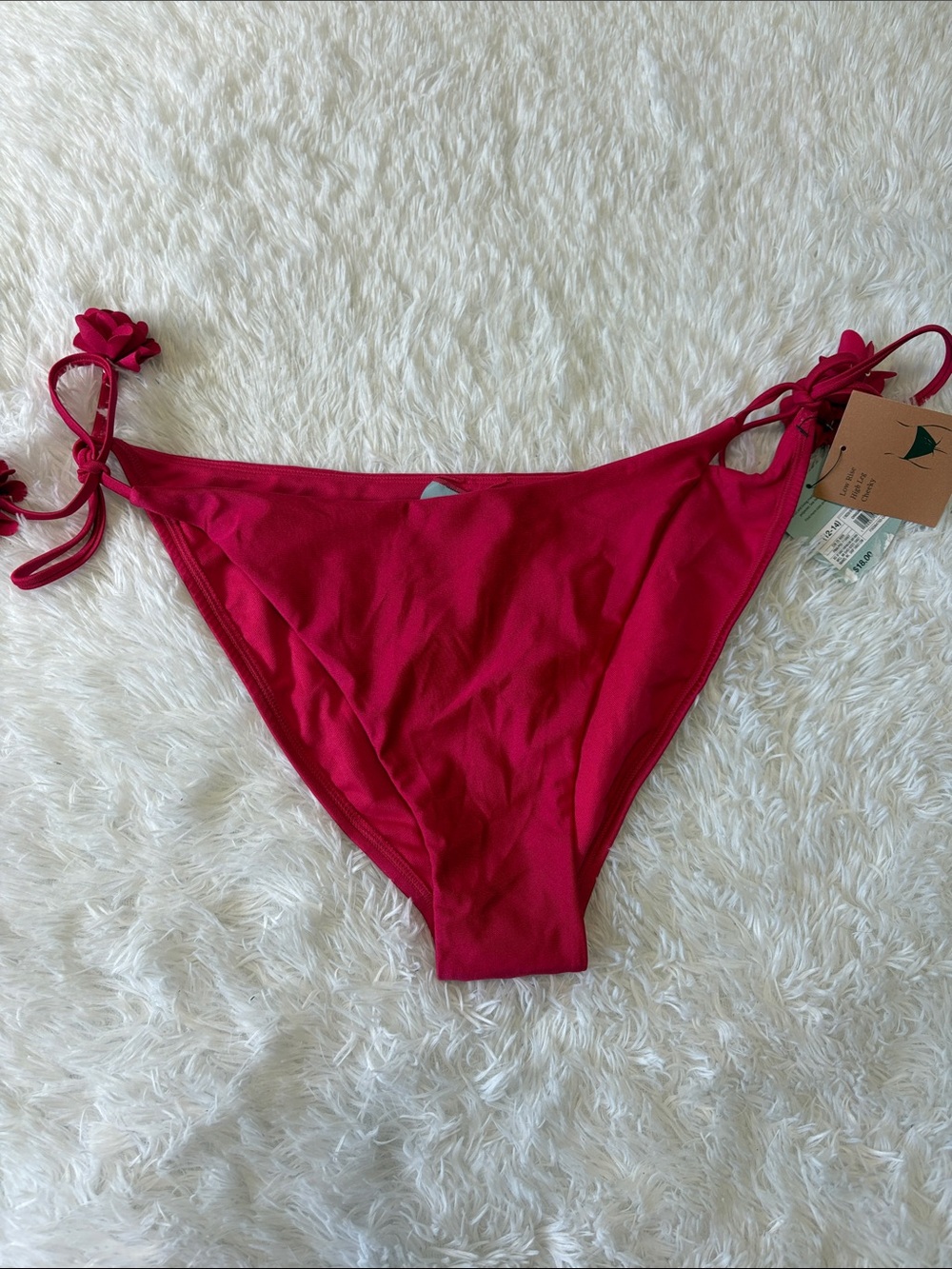 NWT Shade & Shore Pink Shiny Swim Bottoms Floral Side Ties Size L